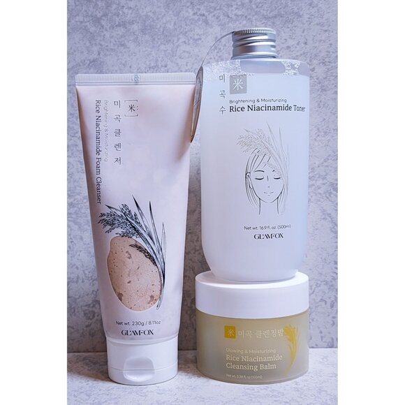 Glamfox Rice Niacinamide Skincare Set - Toner 500ml Foam Cleanser 230g & Cleansi - Picture 6 of 6